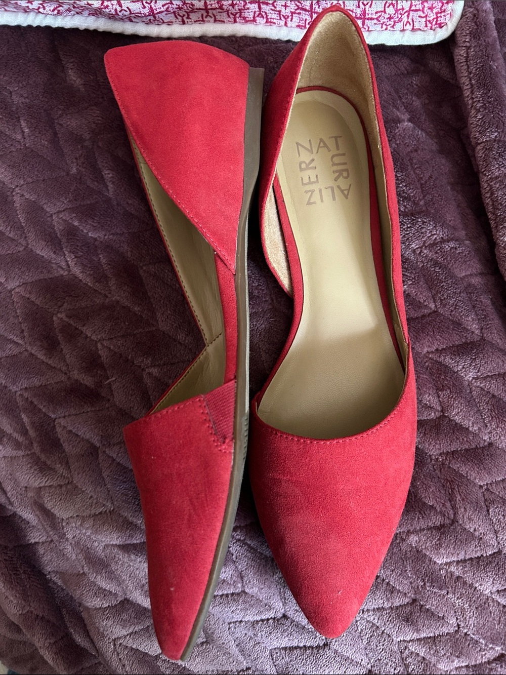 Naturalizer Red Suede Pointed D'Orsay Flats